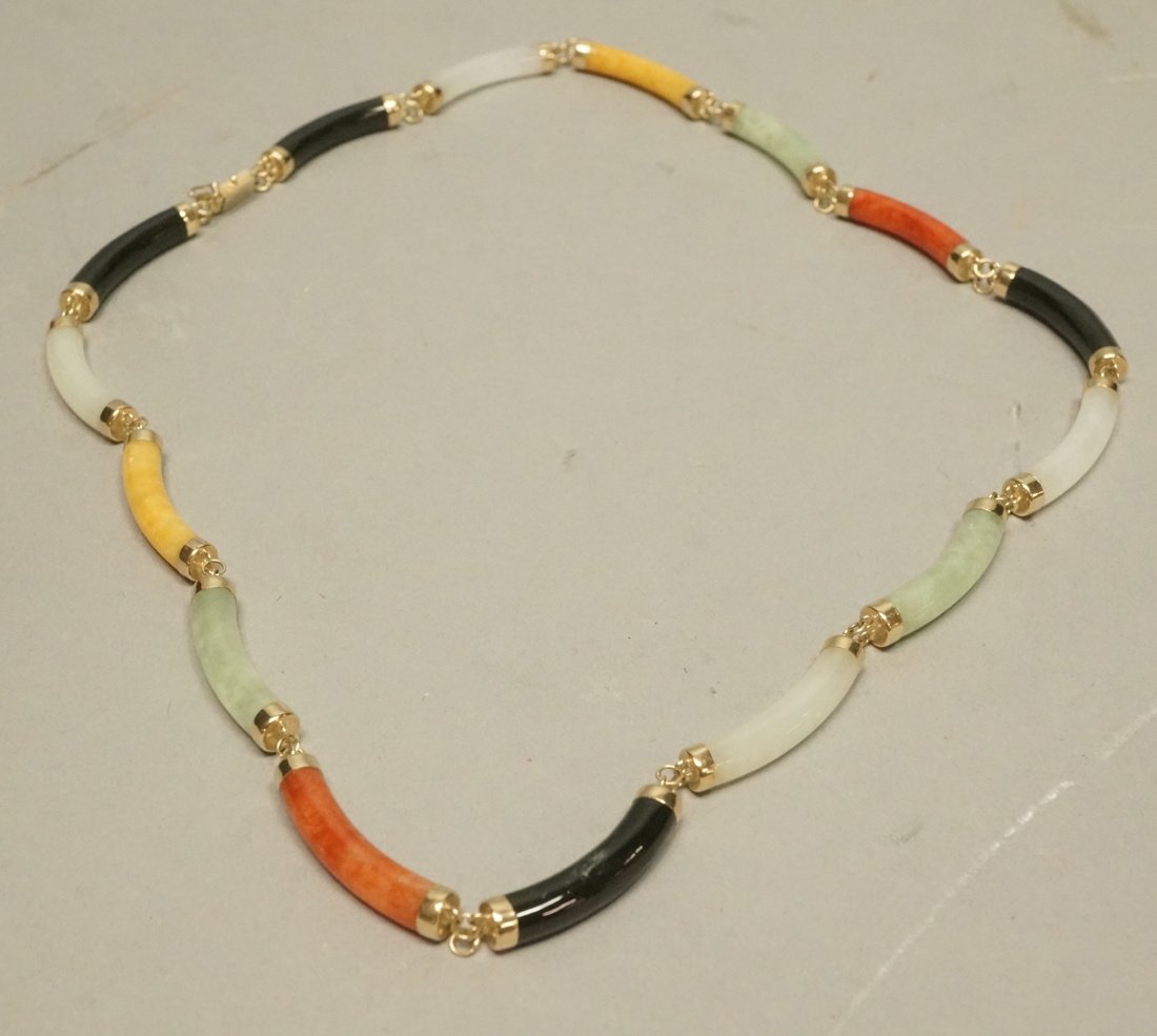 14K Gold Colorful Jade Necklace. Assorted jade co (1 of 7)