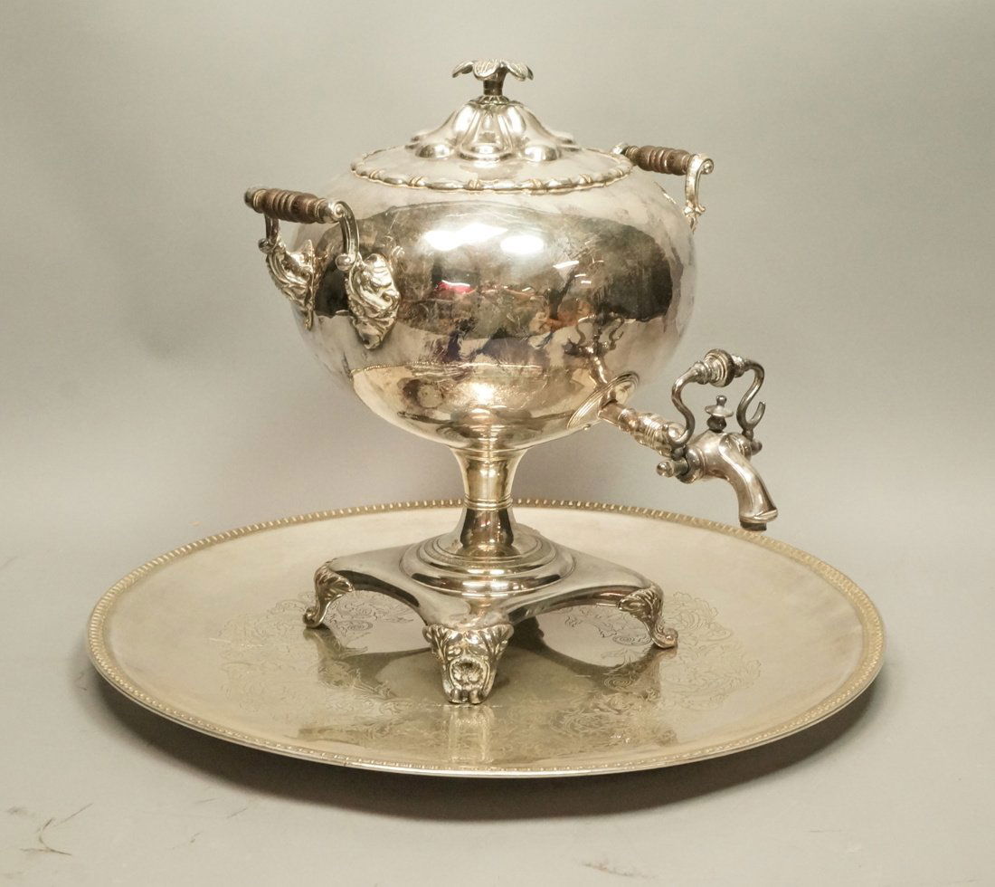 Silver Plate Beverage Server & Tray. Round bulbou (1 of 10)