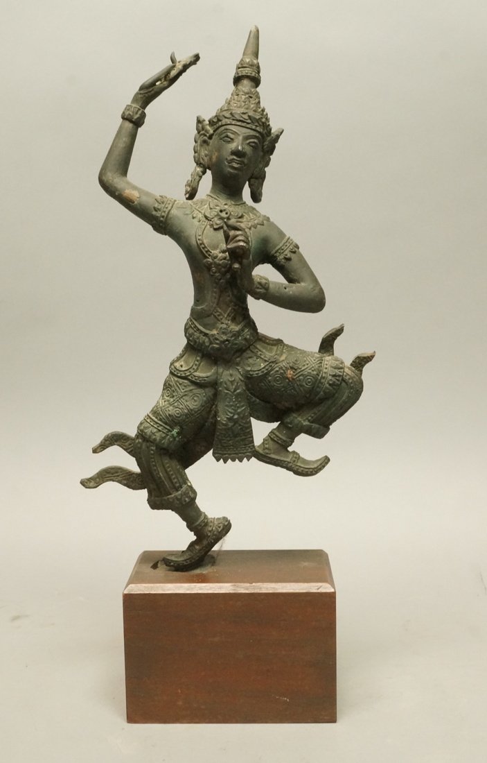Asian Metal Balinese Indonesian Dancer. Wood Base: Asian Metal Balinese Indonesian Dancer. Wood Base. -- Dimensions: H: 15 inches: W: 6.25 inches: D: 3 inches --- US Shipping charge: $50