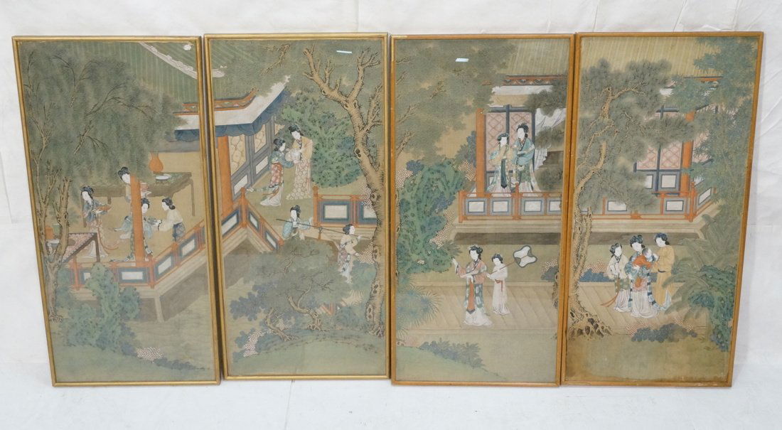 Set 4 Silk Panels with Asian Paintings. Landscape (1 of 8)