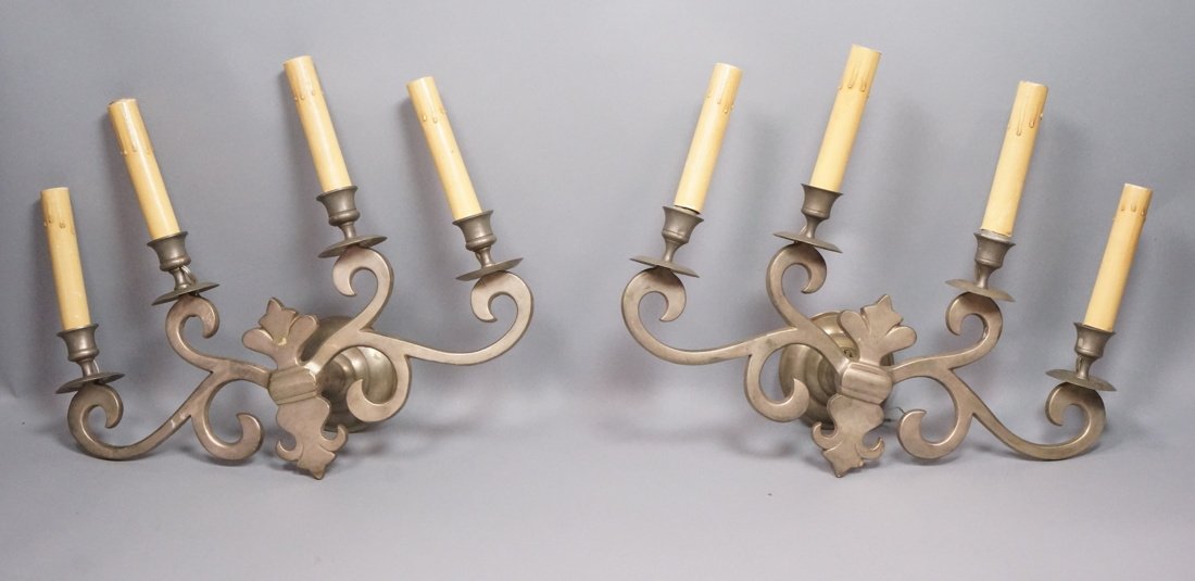 Pr Metal 4 Candle Wall Light Sconces. Silver fini (1 of 10)