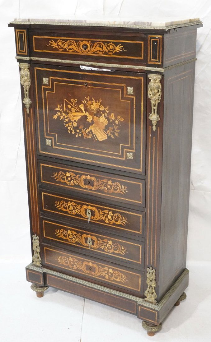 Marble Top Inlaid French style Drop Down Desk. Da (1 of 8)
