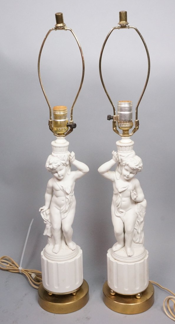 Pr Figural Cherub Putti Table Lamps. (1 of 8)