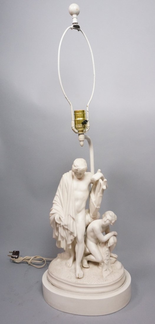 White Figural Table Lamp. Man in Cape with Lyre. (1 of 7)