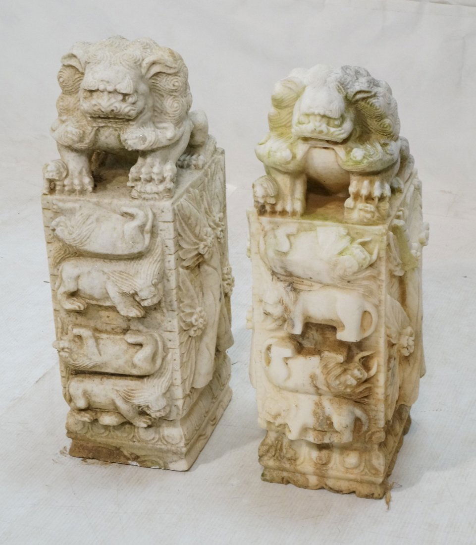 Pr Carved Marble Foo Dog Columns. Square columns (1 of 10)