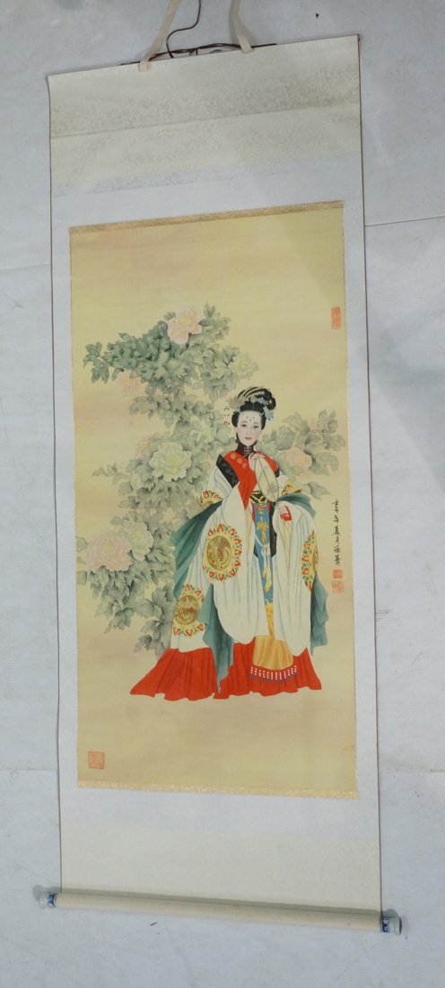 Rolled Asian Scroll. Signed Image of nicely dress (1 of 9)