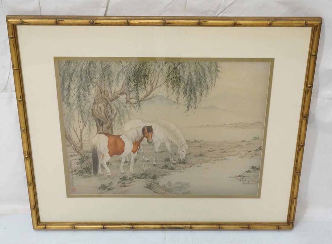 Asian Oriental Painting of Two Horses on Silk. Re (1 of 10)