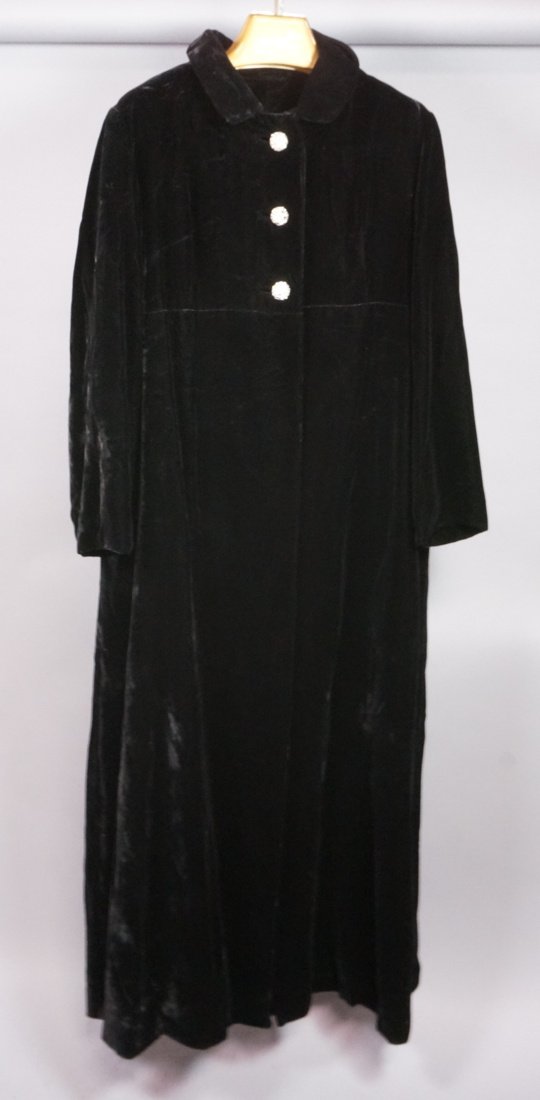 Long Black Velvet Dress Coat.  Flared hem. Three (1 of 7)