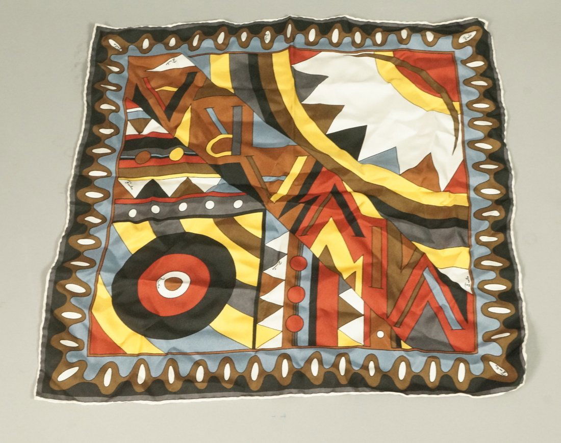 EMILIO PUCCI Italian Roll edges Silk Small Scarf.: EMILIO PUCCI Italian Roll edges Silk Small Scarf. Signed & label. -- Dimensions: H: 17 inches: W: 17 inches --- US Shipping charge: $20