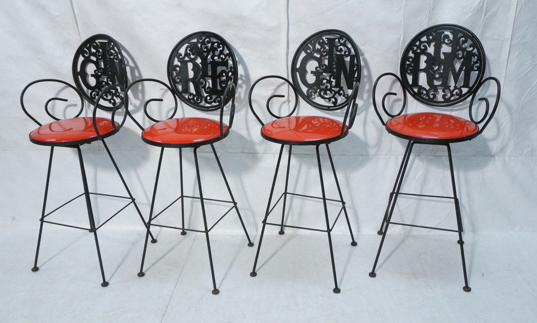 Set 4 Shaver Howard Iron Bar Stools - GIN - RYE - (1 of 9)