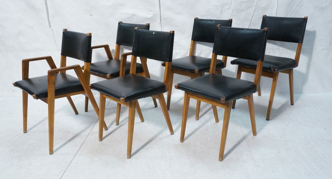 6 JENS RISOM walnut dining chairs with Black viny (1 of 9)