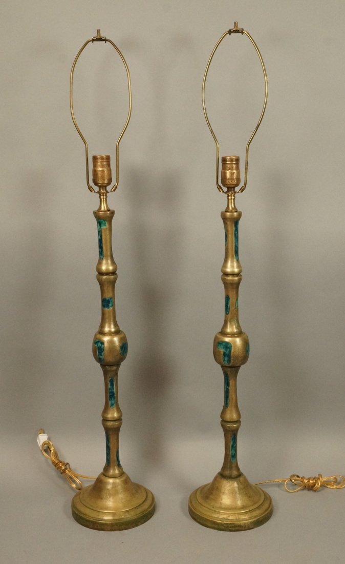 Pr PEPE MENDOZA Enameled Bronze Faux Bamboo Lamps (1 of 9)