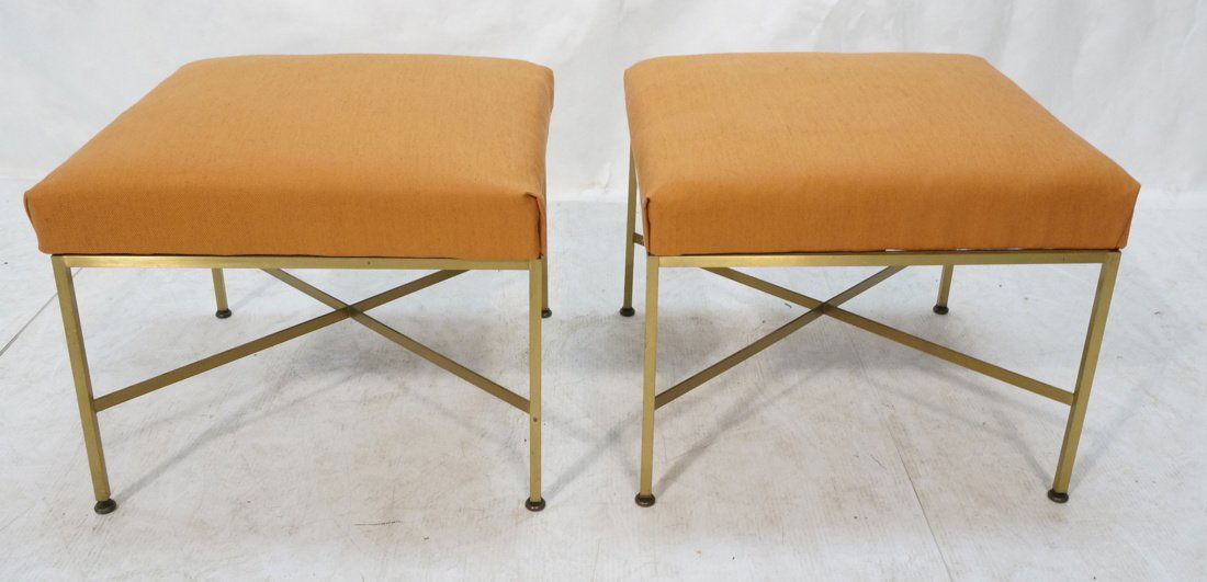Pr PAUL McCOBB Square Stools. Brass Frames.  Ligh (1 of 6)