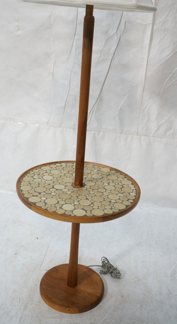 MARTZ Tile Top Floor Lamp Table. Round top with c: MARTZ Tile Top Floor Lamp Table. Round top with circle ceramic tiles. Walnut Lamp and frame. Marshall Studios. Not marked. -- Dimensions: H: 59 inches: W: 18.5 inches: D: 18.5 inches ---