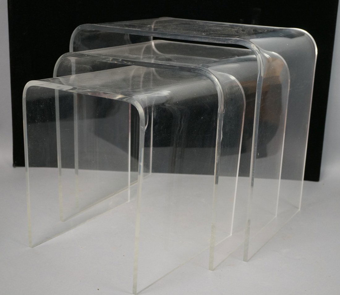 Set 3 Nesting Lucite Tables. Slumped form. (1 of 6)