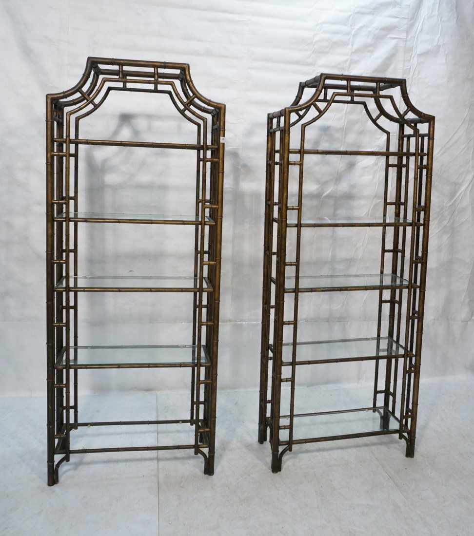 Pr Bronzed Metal Faux Bamboo Etageres. Shelf Disp (1 of 9)