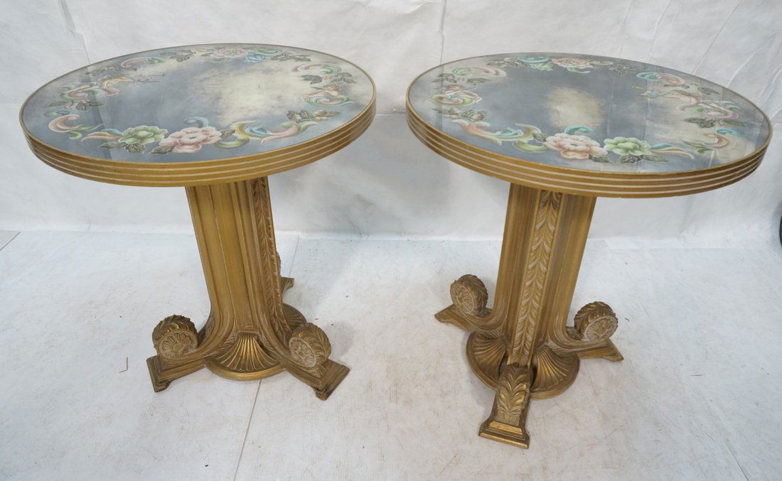 Pr GROSFELD HOUSE Style Eglomise Mirror Top Round (1 of 8)