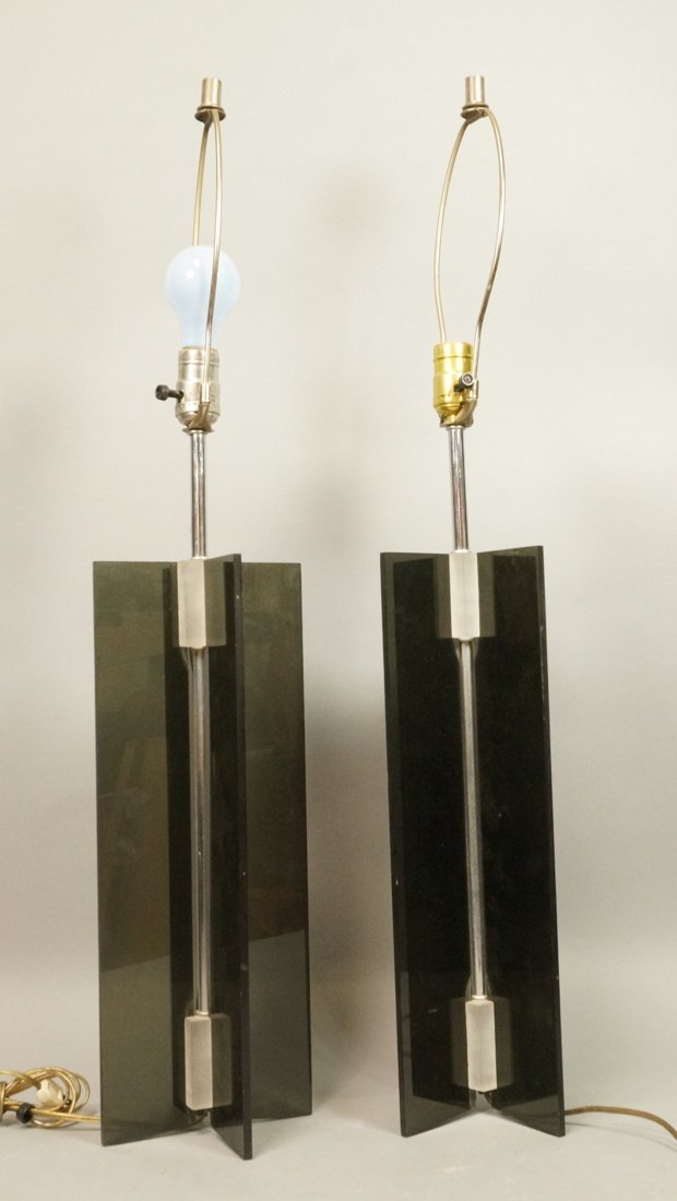 Pr Modernist Smoked Lucite Table Lamps. Frosted L (1 of 10)