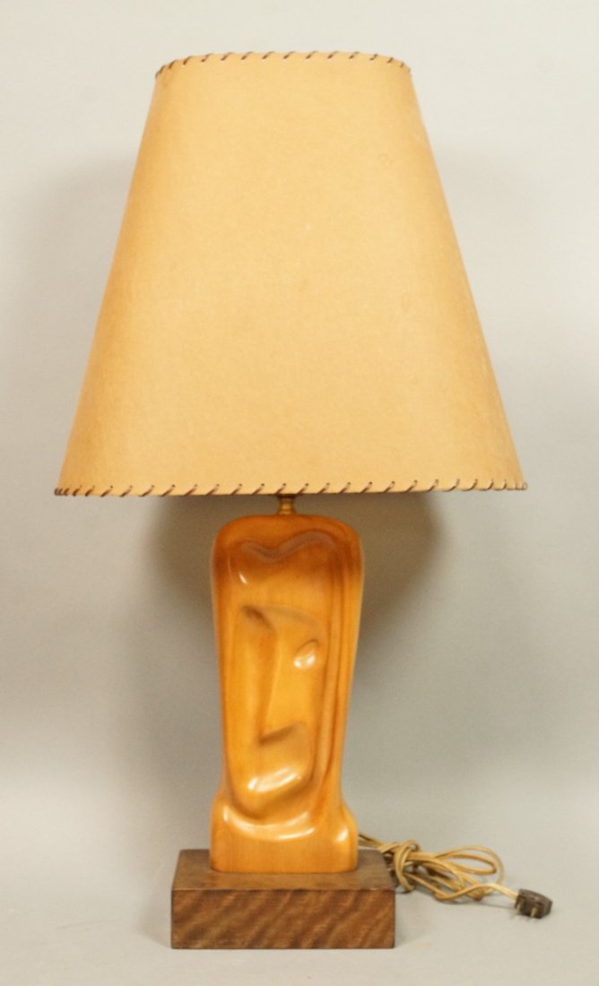HEIFETZ Carved Wood Table Lamp. Carved abstract f (1 of 7)