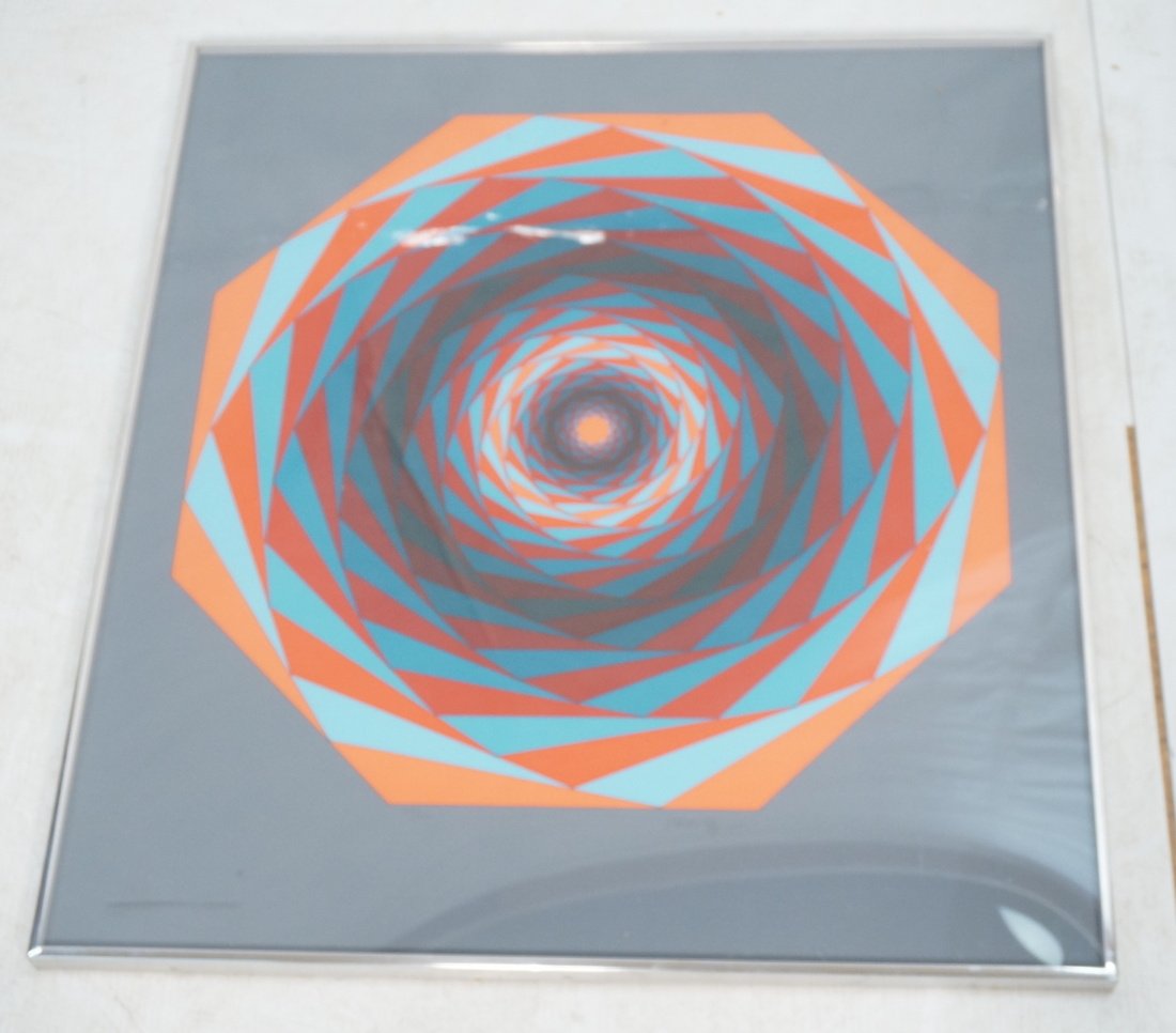 VASARELY Pencil Signed Red, Blue & Gray Op Art Pr (1 of 7)