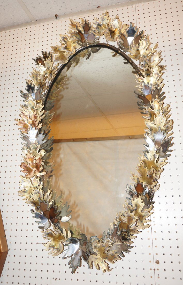 C JERE Oval Wall Mirror Sculpture. Large Welded M (1 of 6)