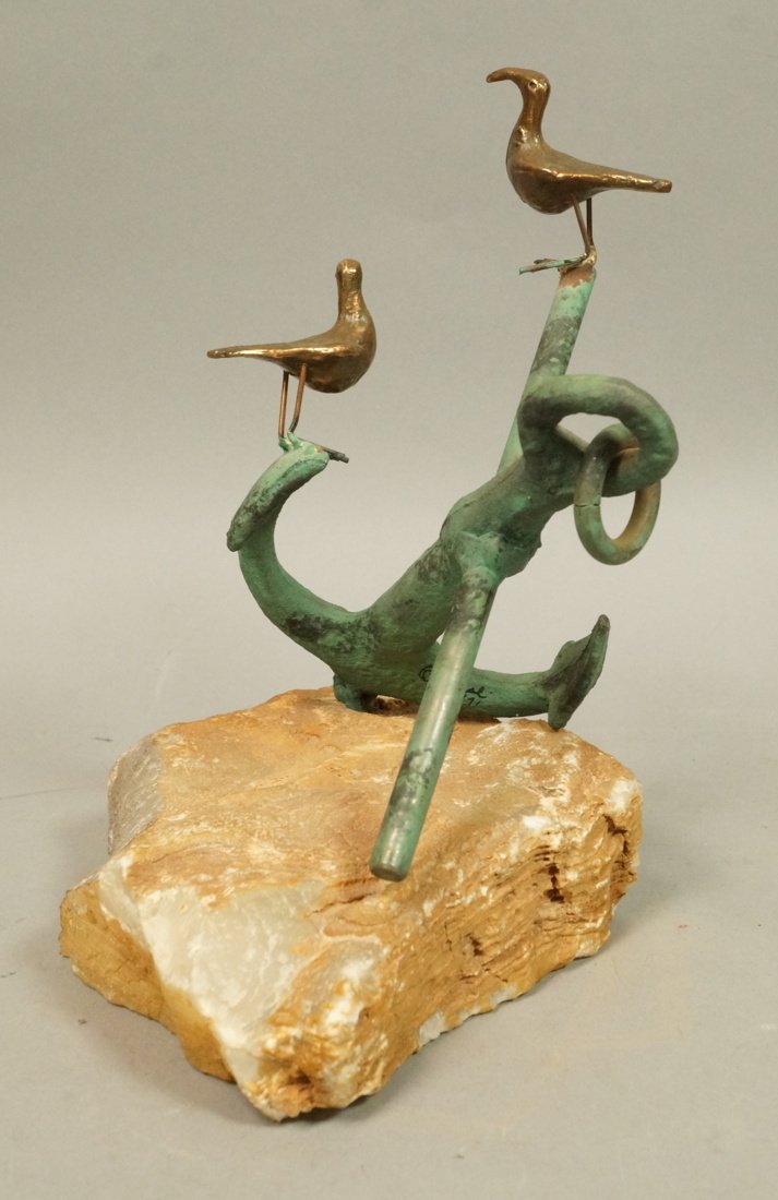 C JERE Metal Anchor & Bird Sculpture. Green patin (1 of 9)