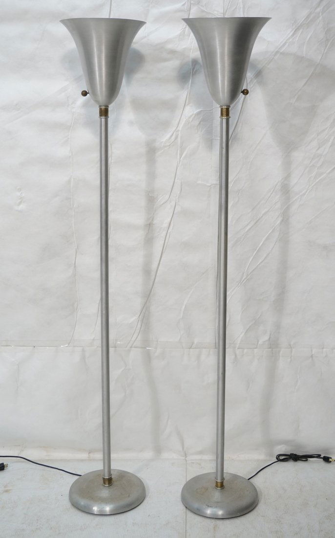 Pr RUSSEL WRIGHT Spun Aluminum Floor Lamps. Flare (1 of 10)