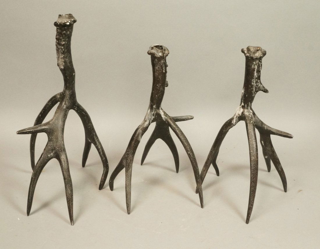 3pc Black finish Antler form Candlesticks. Alumin (1 of 7)