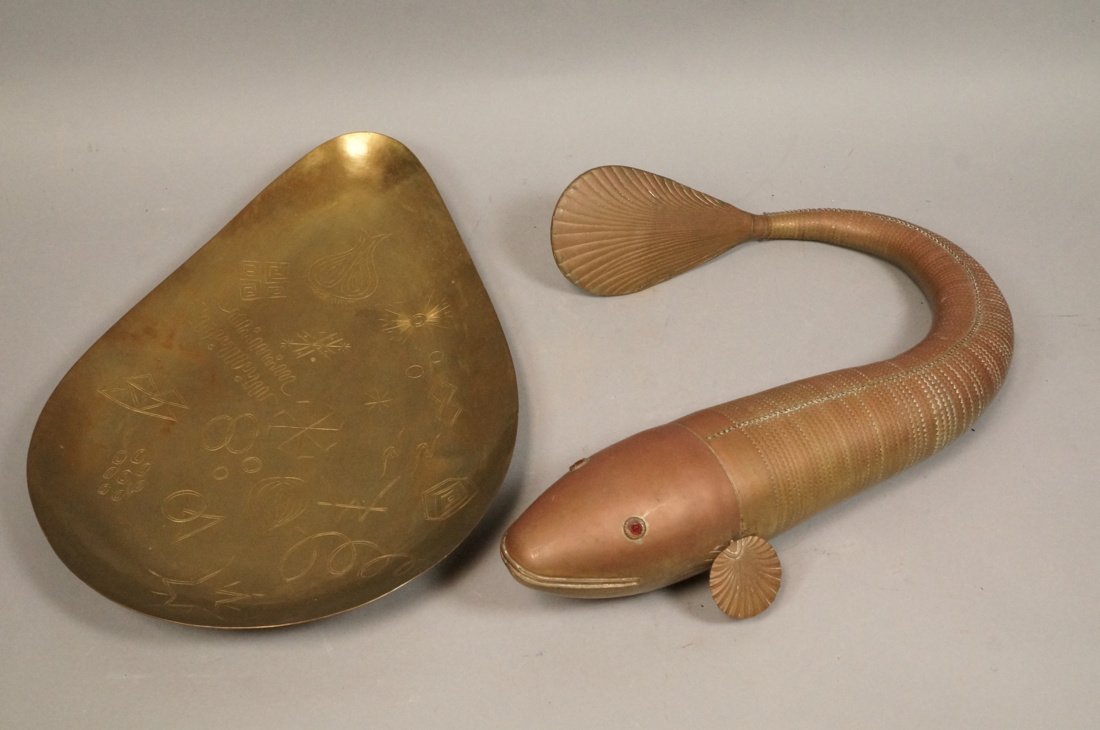 2 pc Copper and Brass Lot.  Large Articulated Fis (1 of 7)