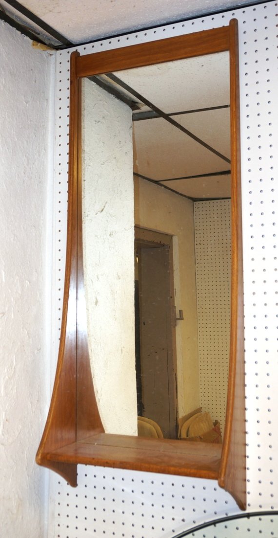 Danish Modern Teak Wall Mirror with Shelf. Sloped (1 of 6)