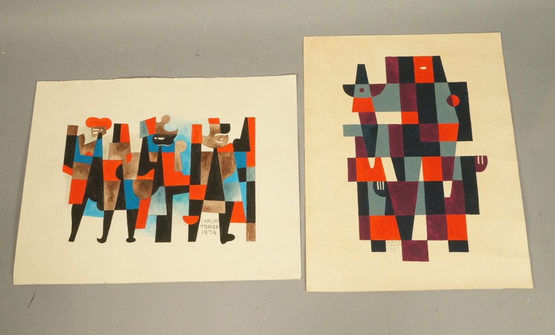 2pcs Watercolors Marked Carlos Merida.. Cubist fi (1 of 5)
