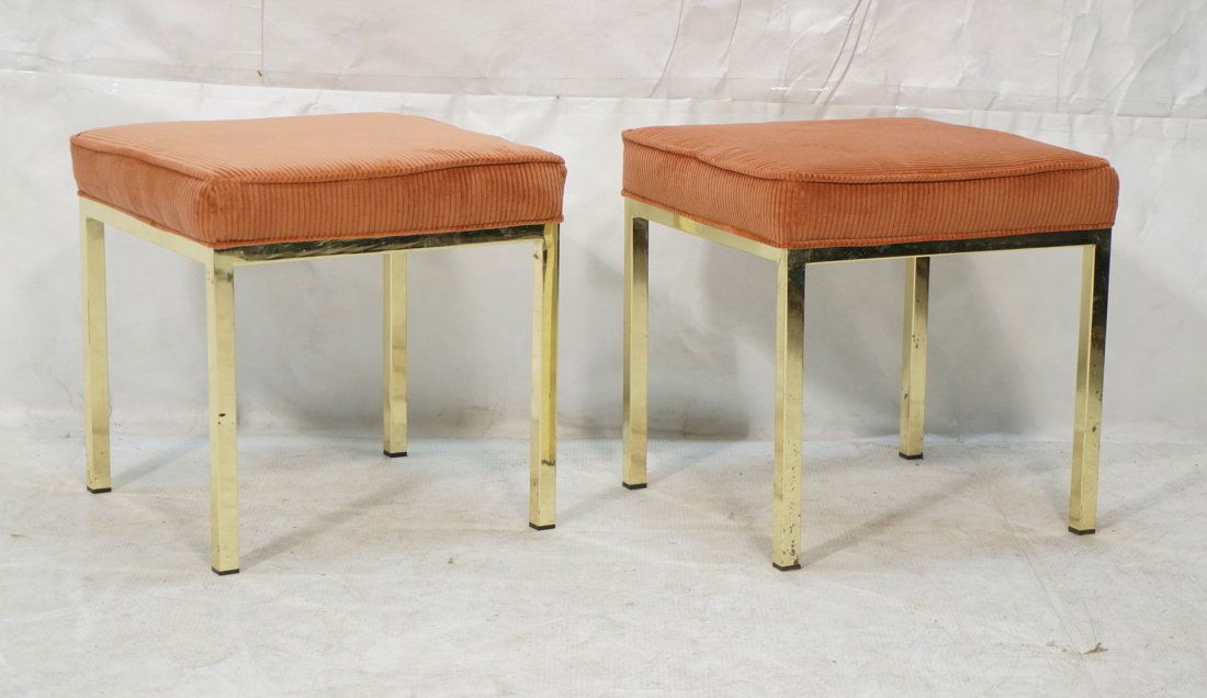 Pr Gold Tone Stools Benches. Salmon color corduro (1 of 7)