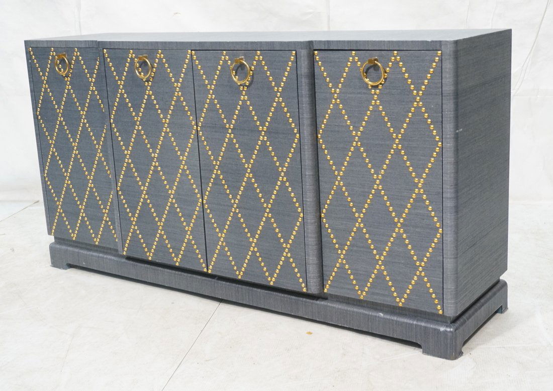 TOMMI PARZINGER Style Lacquered canvas 4 door credenza (1 of 8)