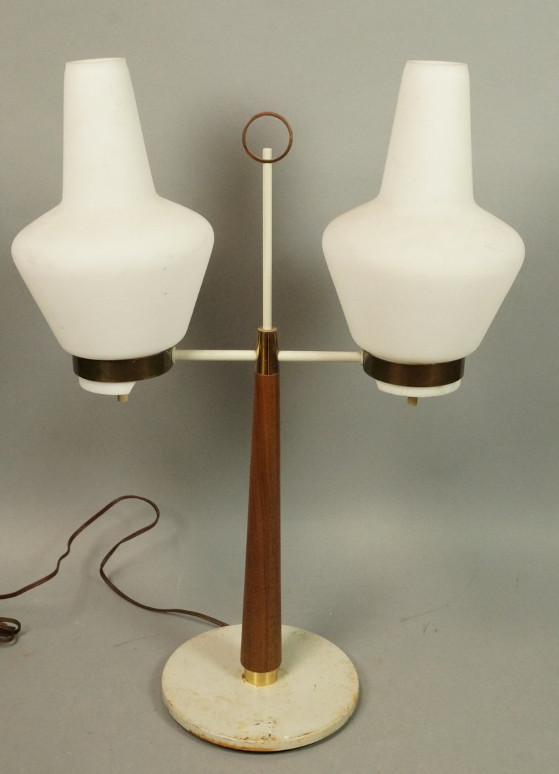 Danish Modern Two Glass Shade Table Lamp. Teak wi (1 of 7)