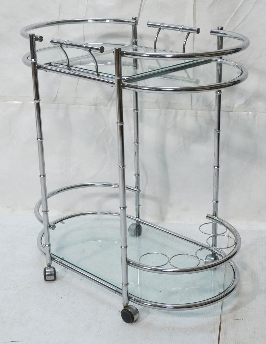 Modernist Chrome Faux Bamboo Rolling Bar Cart. Bi (1 of 10)