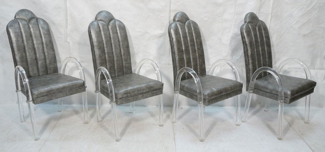 Set of 4 PACE Lucite Column Dining Chairs. Silver (1 of 9)