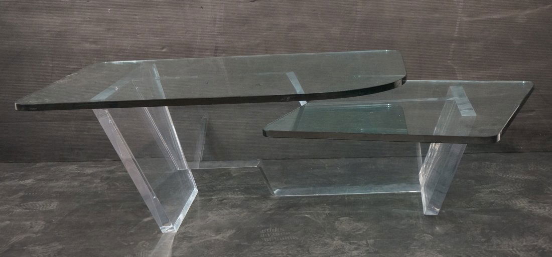 Glass Top Modernist Lucite Coffee Cocktail Table. (1 of 6)