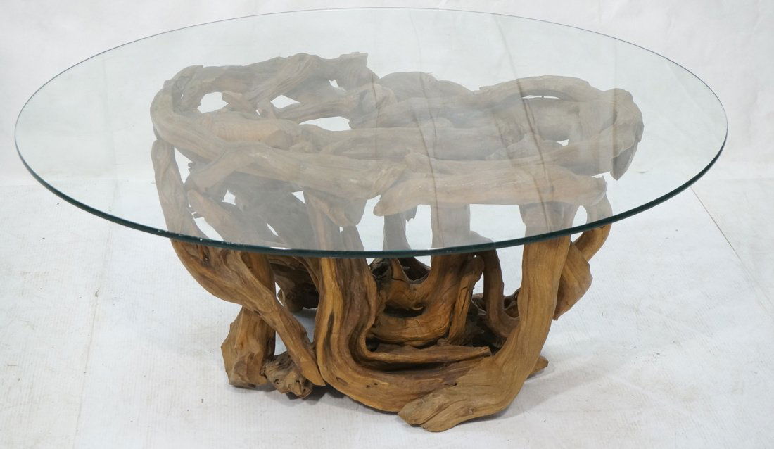 Organic Natural Wood Tree Trunk Glass Top Table. (1 of 5)