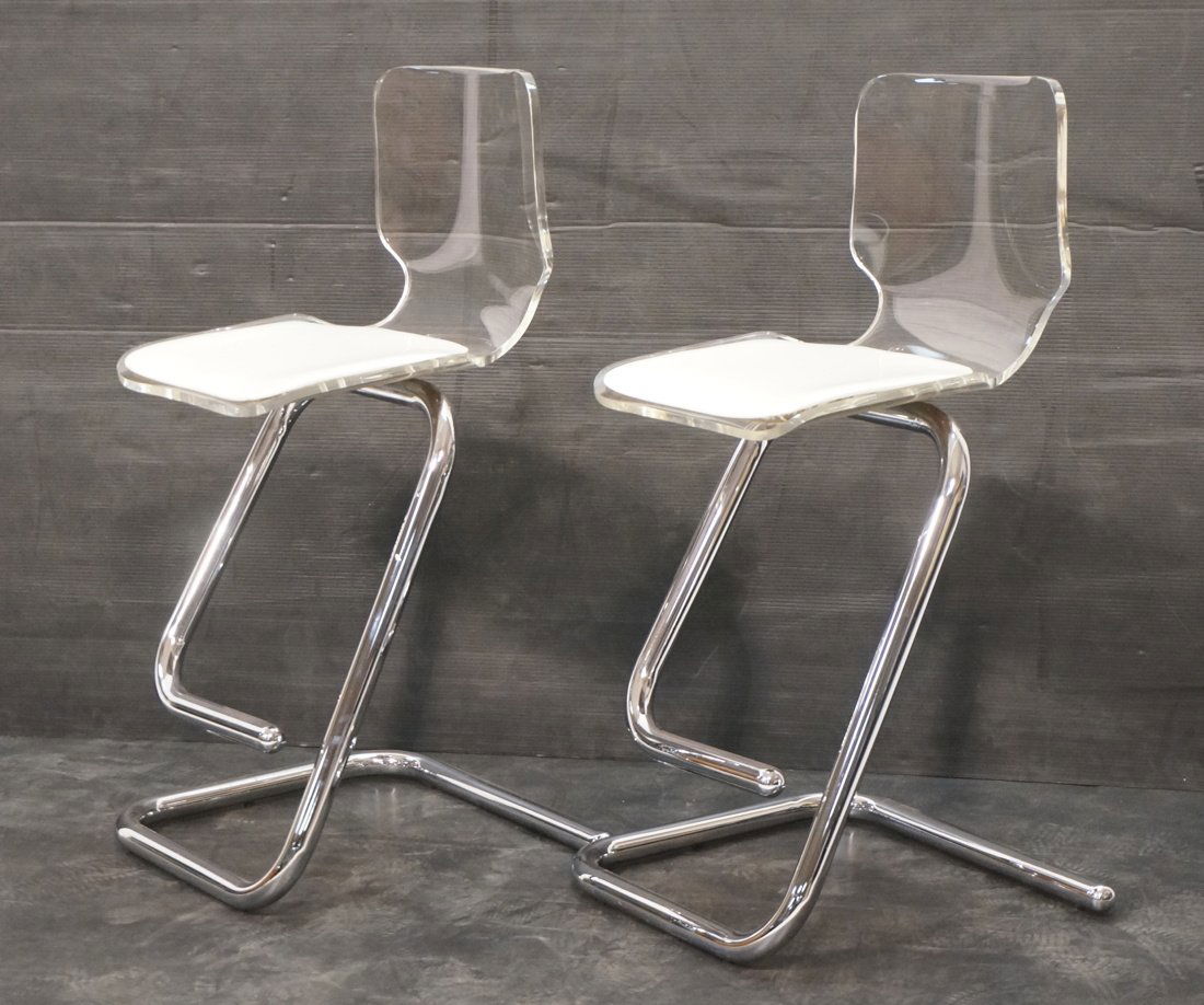 Pr MINIFORMS Thick Chrome Tube Bar Stools. HILL L (1 of 10)