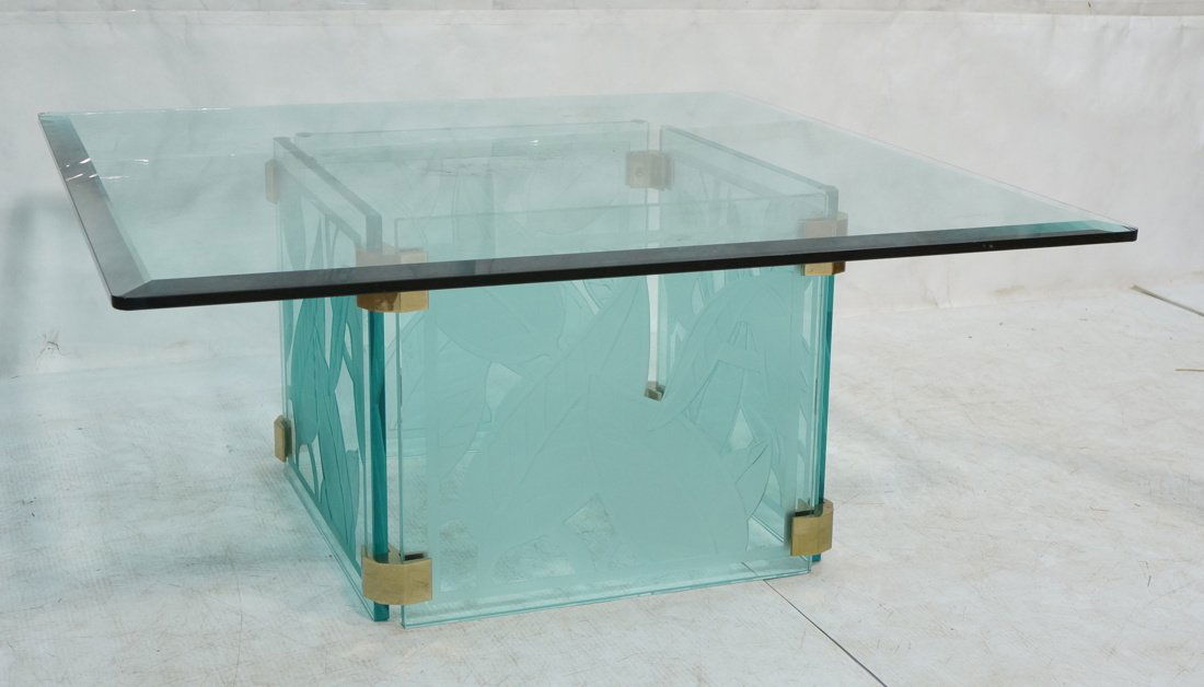 Contemporary Etched Glass Square Base Coffee Tabl (1 of 8)