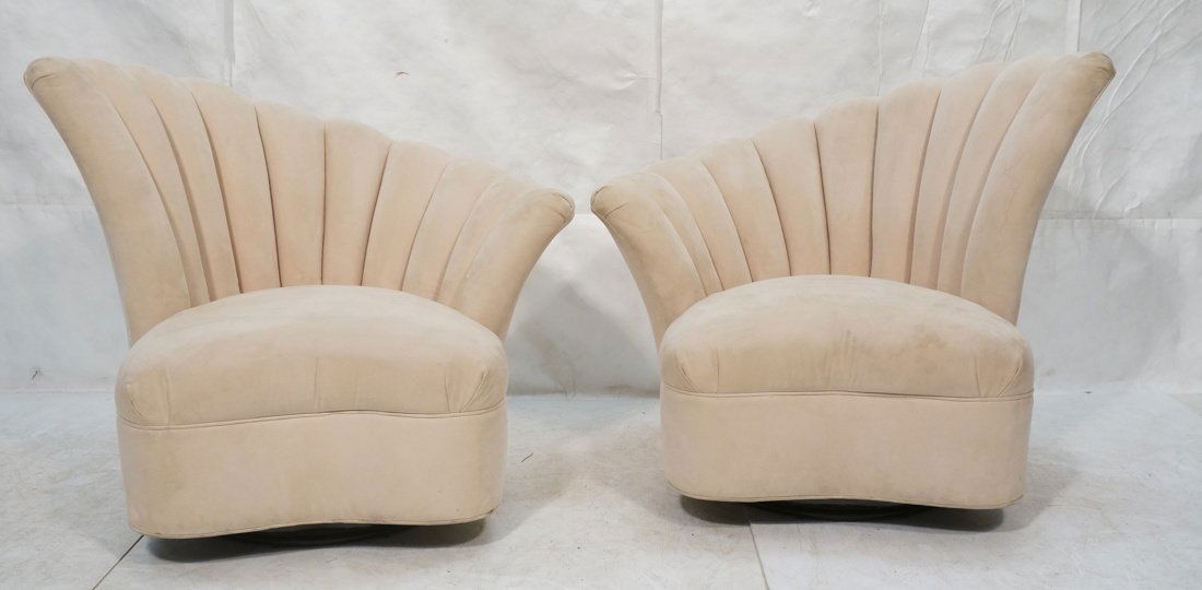 Pr Decorator Swivel Fan Back Lounge Chairs. Beige (1 of 8)