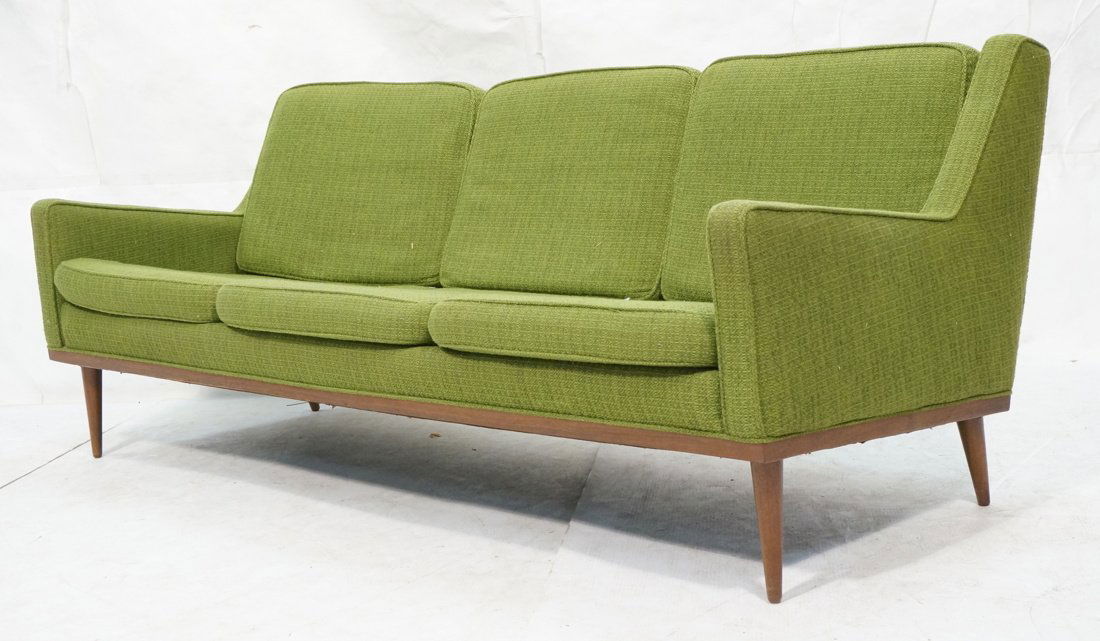 Modern Green Sofa Couch. Thin wood skirt, tapered (1 of 10)