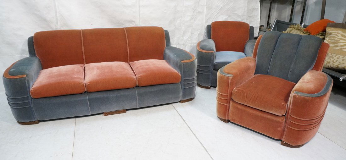 3 pc Period Art Deco Mohair Chairs Sofa Couch. Tw (1 of 10)