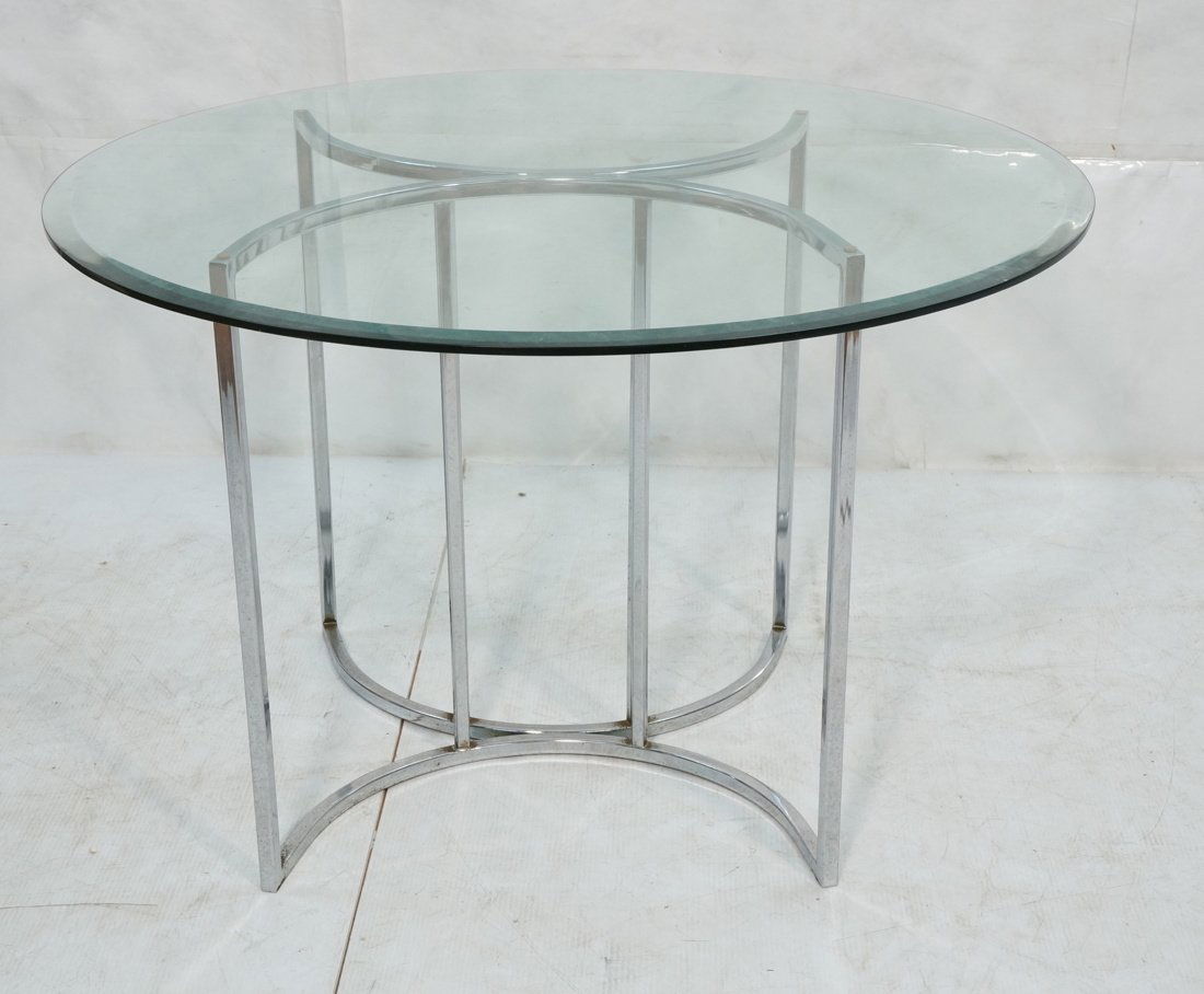 Round Beveled Glass Chrome Base Cafe Dining Table (1 of 8)