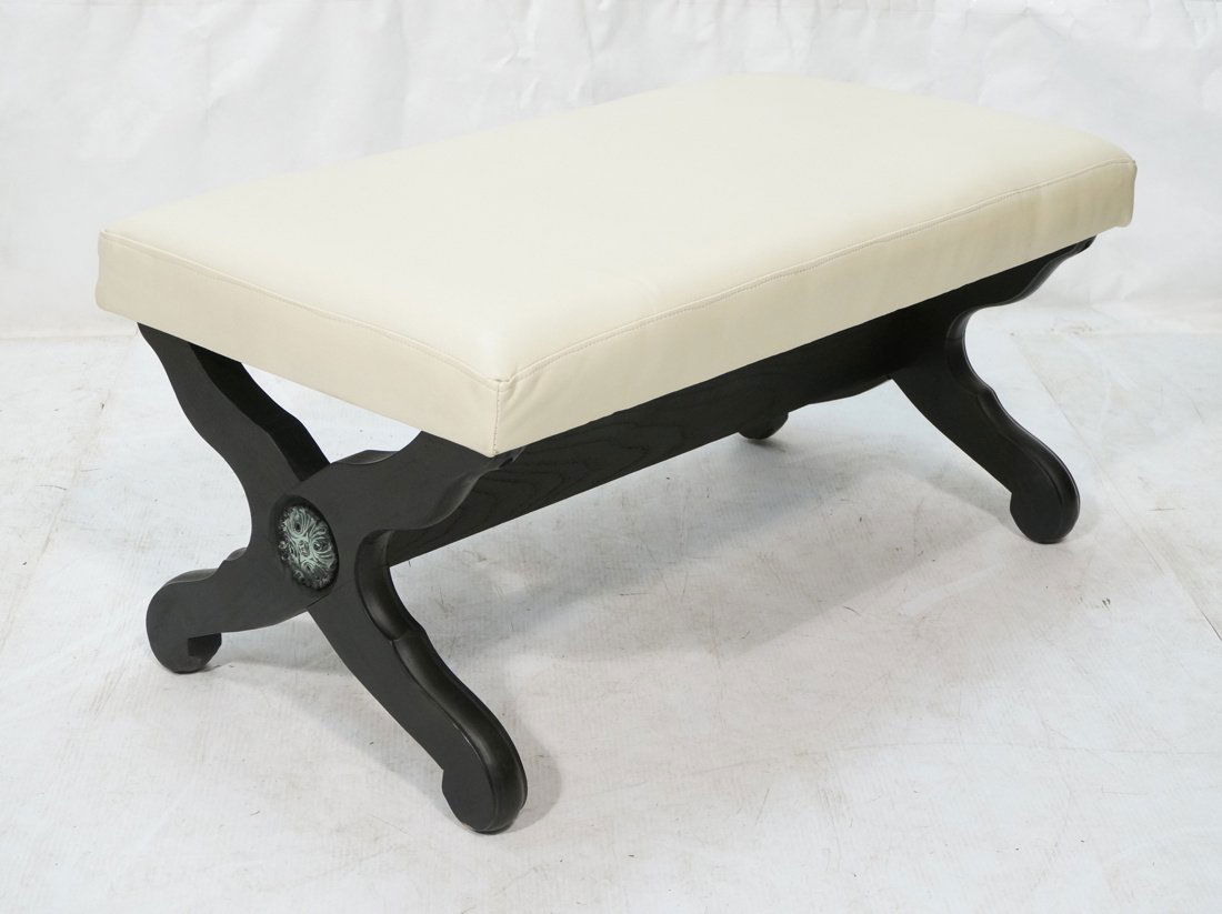 Decorator Ebonized Bench. Off white vinyl seat. M (1 of 7)