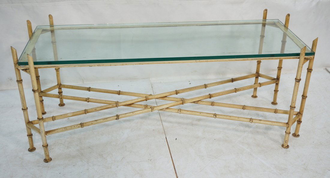 Metal faux bamboo cocktail coffee table. Glass to (1 of 8)