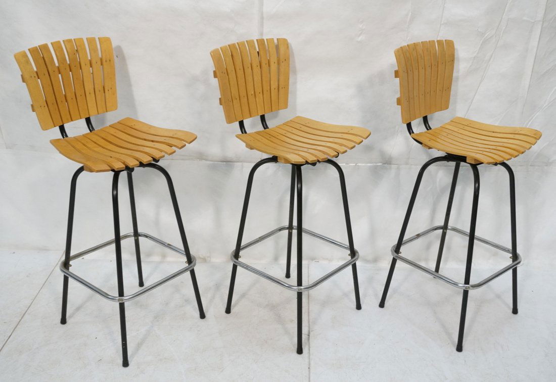Set three Slat Back Bar Stools. Black metal tube (1 of 9)
