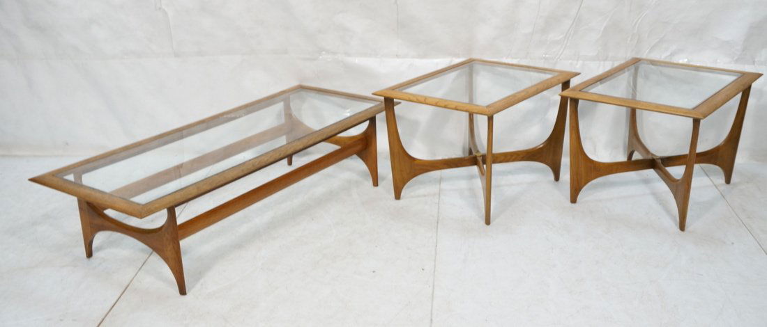 3pc Glass Top Table Set. Walnut Tables with organ (1 of 7)