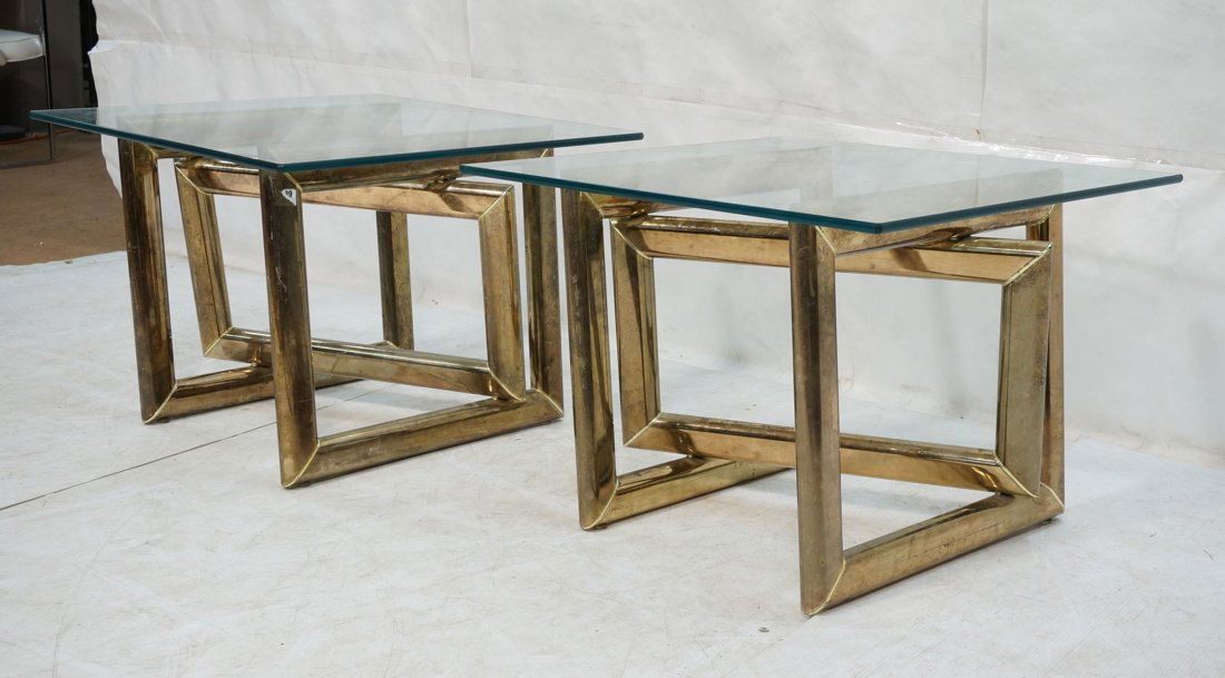 Pr Brass Finish & Glass Top Side End Tables. Base (1 of 9)