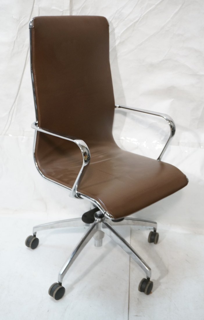 Brown Leather Office Desk Chair. Chrome Arms. Alu (1 of 6)